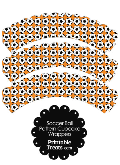 Orange Soccer Ball Pattern Scalloped Cupcake Wrappers from PrintableTreats.com