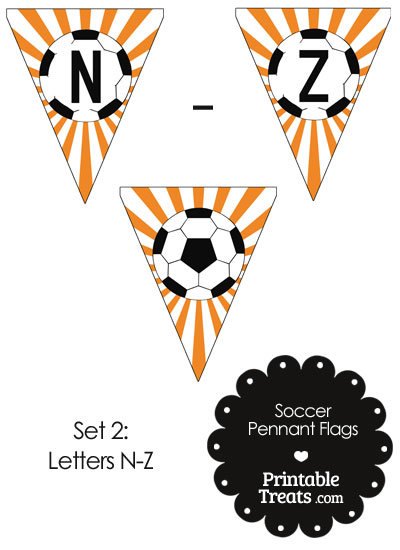 Orange Soccer Party Flag Letters N-Z from PrintableTreats.com