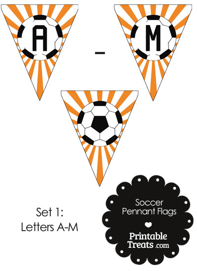 Orange Soccer Pennant Banner Flag Letters A-M from PrintableTreats.com
