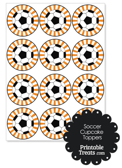 Orange Sunburst Soccer Cupcake Toppers from PrintableTreats.com