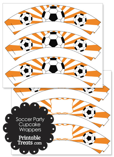 Orange Sunburst Soccer Cupcake Wrappers from PrintableTreats.com