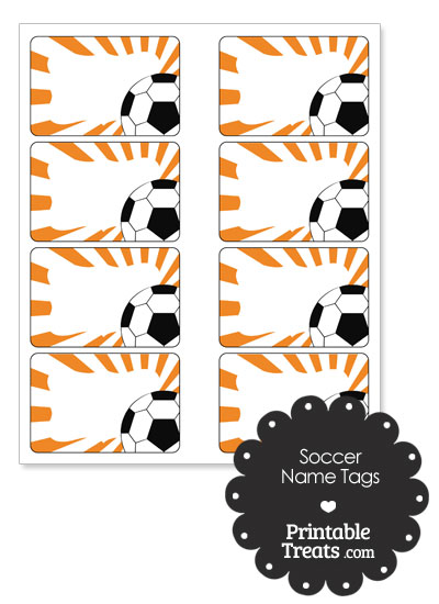 Orange Sunburst Soccer Name Tags from PrintableTreats.com