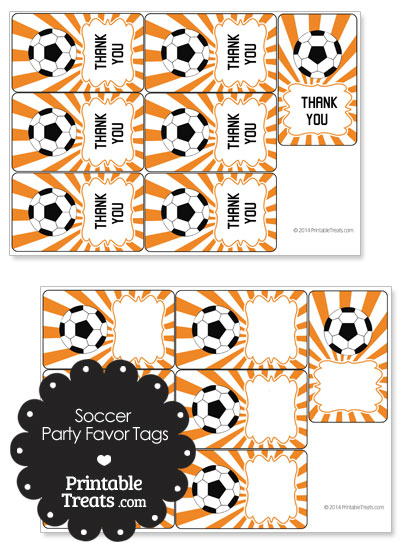 Orange Sunburst Soccer Party Favor Tags from PrintableTreats.com
