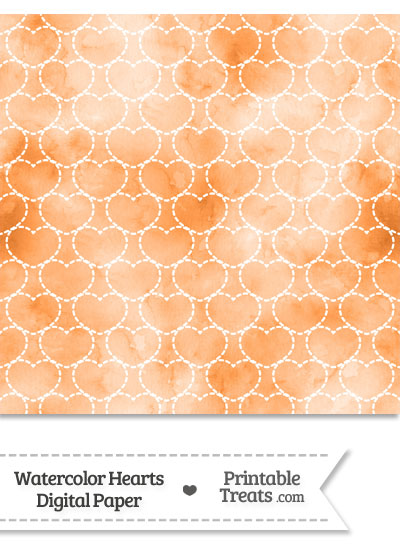 Orange Watercolor Hearts Digital Scrapbook Paper from PrintableTreats.com