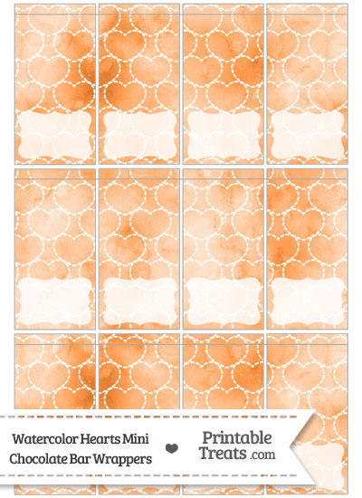 Orange Watercolor Hearts Mini Chocolate Bar Wrappers from PrintableTreats.com