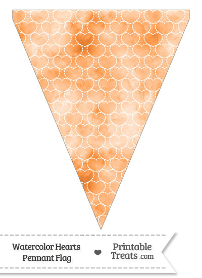 Orange Watercolor Hearts Pennant Banner Flag from PrintableTreats.com