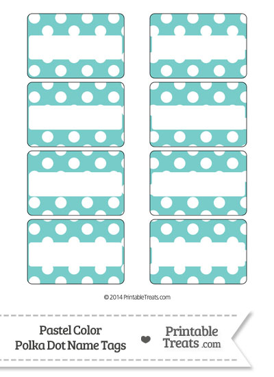 Pastel Blue Green Polka Dot Name Tags from PrintableTreats.com