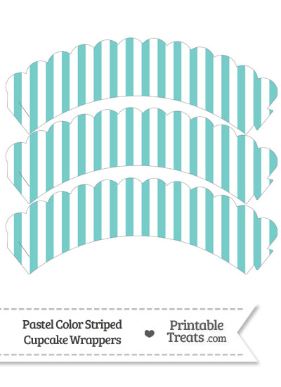 Pastel Blue Green Striped Scalloped Cupcake Wrappers from PrintableTreats.com