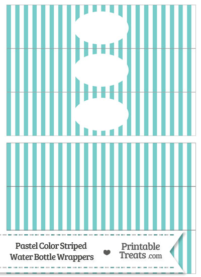 Pastel Blue Green Striped Water Bottle Wrappers from PrintableTreats.com