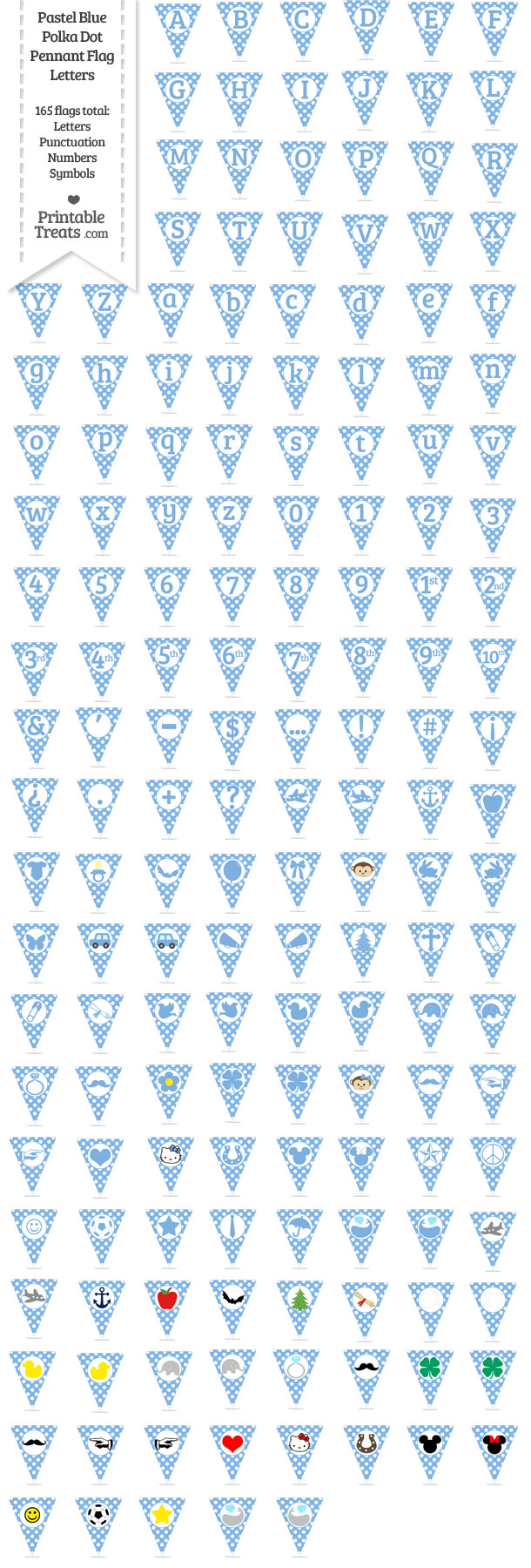 Pastel Blue Polka Dot Pennant Flag Letters Download from PrintableTreats.com