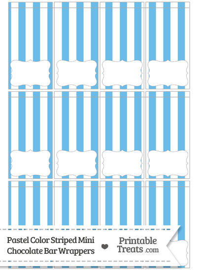 Pastel Blue Striped Mini Chocolate Bar Wrappers from PrintableTreats.com