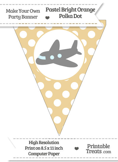 Pastel Bright Orange Polka Dot Pennant Flag with Airplane Facing Left Download from PrintableTreats.com