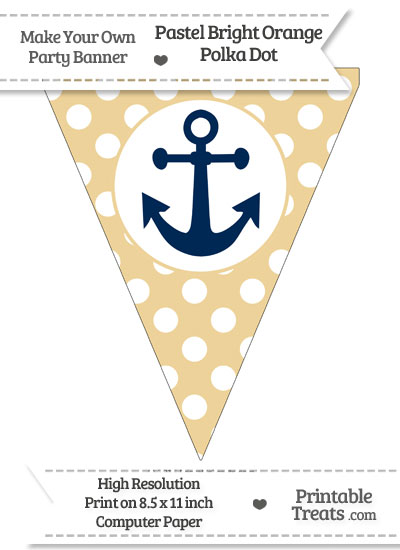 Pastel Bright Orange Polka Dot Pennant Flag with Anchor Download from PrintableTreats.com