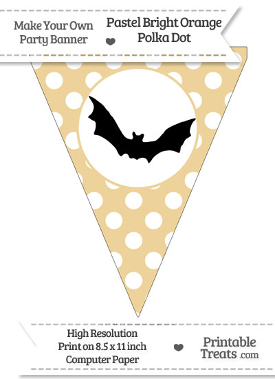 Pastel Bright Orange Polka Dot Pennant Flag with Bat Download from PrintableTreats.com