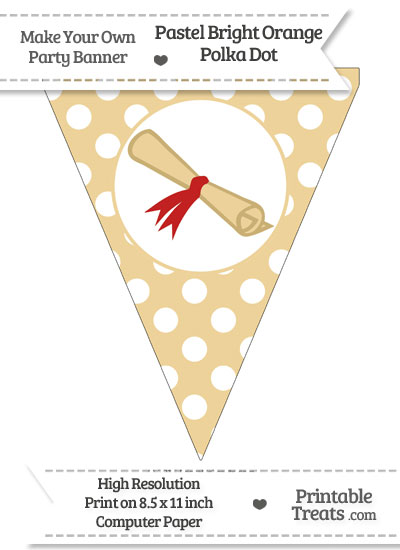 Pastel Bright Orange Polka Dot Pennant Flag with Diploma Download from PrintableTreats.com