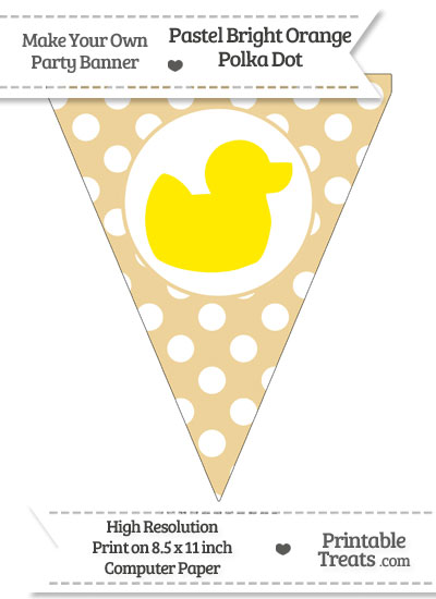 Pastel Bright Orange Polka Dot Pennant Flag with Duck Facing Right Download from PrintableTreats.com