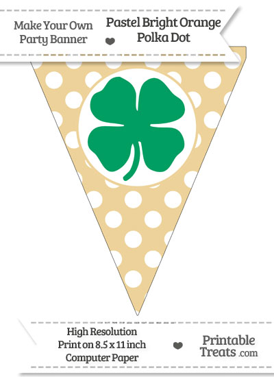 Pastel Bright Orange Polka Dot Pennant Flag with Four Leaf Clover Facing Right Download from PrintableTreats.com