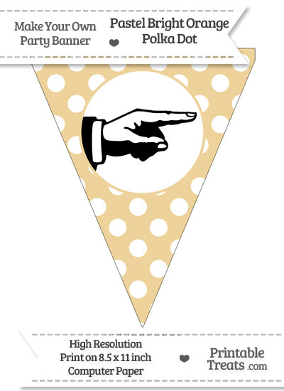 Pastel Bright Orange Polka Dot Pennant Flag with Hand Pointing Right Download from PrintableTreats.com