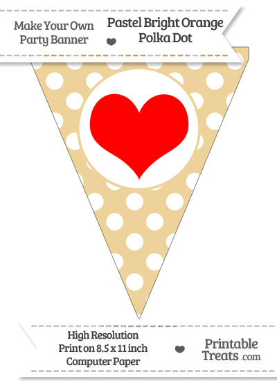 Pastel Bright Orange Polka Dot Pennant Flag with Heart Download from PrintableTreats.com