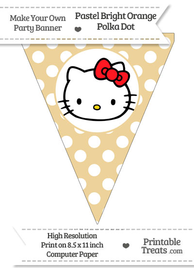 Pastel Bright Orange Polka Dot Pennant Flag with Hello Kitty Download from PrintableTreats.com