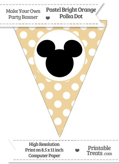 Pastel Bright Orange Polka Dot Pennant Flag with Mickey Mouse Download from PrintableTreats.com