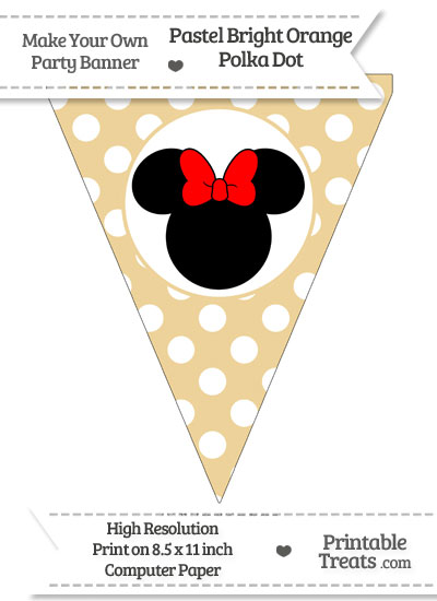 Pastel Bright Orange Polka Dot Pennant Flag with Minnie Mouse Download from PrintableTreats.com