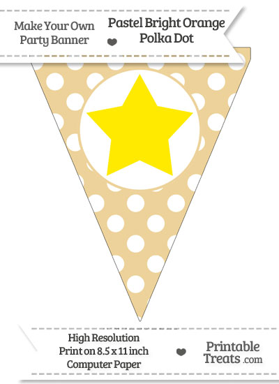 Pastel Bright Orange Polka Dot Pennant Flag with Star Download from PrintableTreats.com