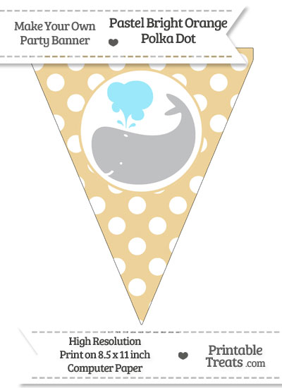 Pastel Bright Orange Polka Dot Pennant Flag with Whale Facing Left Download from PrintableTreats.com