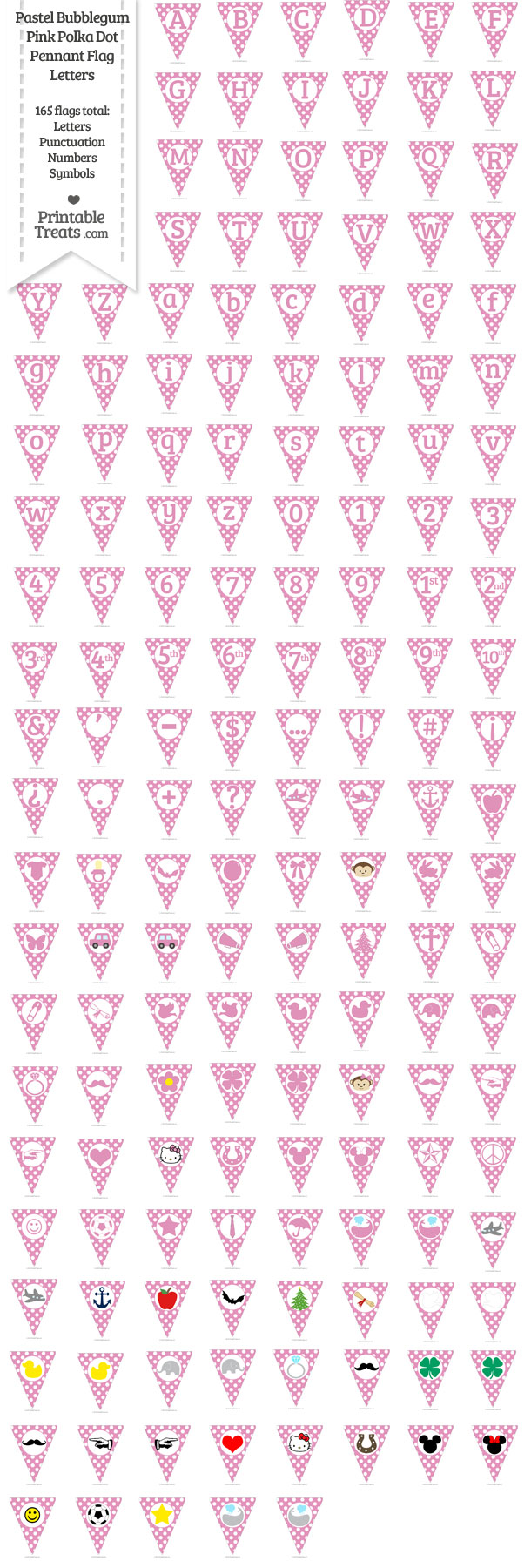 Pastel Bubblegum Pink Polka Dot Pennant Flag Letters Download from PrintableTreats.com