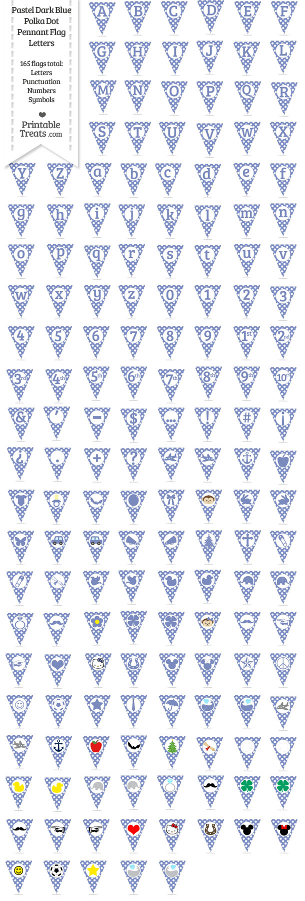 Pastel Dark Blue Polka Dot Pennant Flag Letters Download from PrintableTreats.com