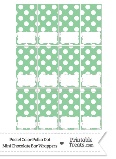 Pastel Green Polka Dot Mini Chocolate Bar Wrappers from PrintableTreats.com