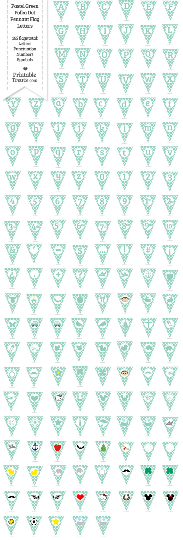 Pastel Green Polka Dot Pennant Flag Letters Download from PrintableTreats.com