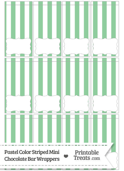 Pastel Green Striped Mini Chocolate Bar Wrappers from PrintableTreats.com