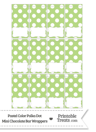 Pastel Light Green Polka Dot Mini Chocolate Bar Wrappers from PrintableTreats.com