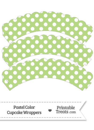 Pastel Light Green Polka Dot Scalloped Cupcake Wrappers from PrintableTreats.com