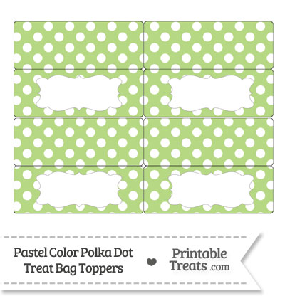 Pastel Light Green Polka Dot Treat Bag Toppers from PrintableTreats.com