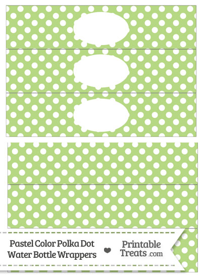 Pastel Light Green Polka Dot Water Bottle Wrappers from PrintableTreats.com