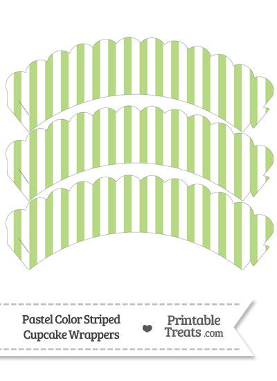 Pastel Light Green Striped Scalloped Cupcake Wrappers from PrintableTreats.com