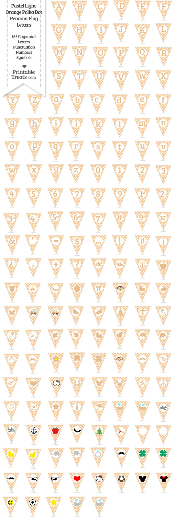 Pastel Light Orange Polka Dot Pennant Flag Letters Download from PrintableTreats.com