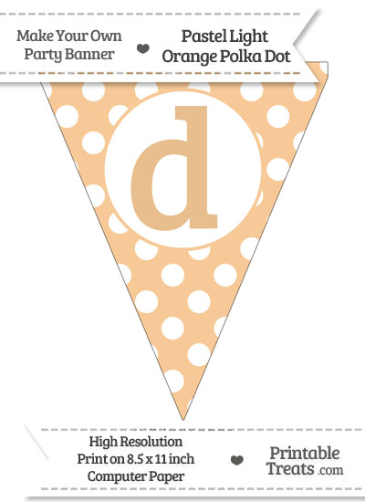 Pastel Light Orange Polka Dot Pennant Flag Lowercase Letter D from PrintableTreats.com