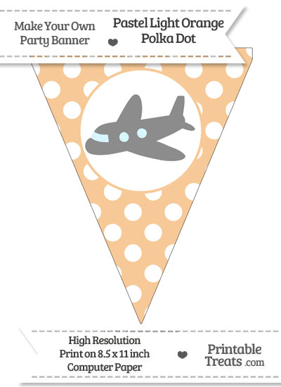 Pastel Light Orange Polka Dot Pennant Flag with Airplane Facing Left Download from PrintableTreats.com