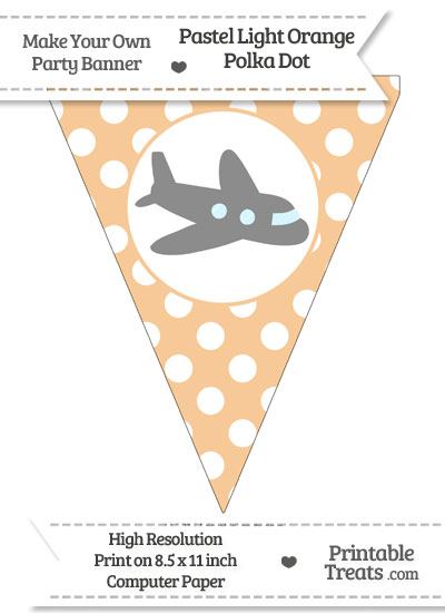 Pastel Light Orange Polka Dot Pennant Flag with Airplane Facing Right Download from PrintableTreats.com