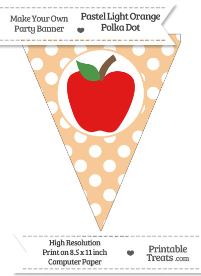Pastel Light Orange Polka Dot Pennant Flag with Apple Download from PrintableTreats.com