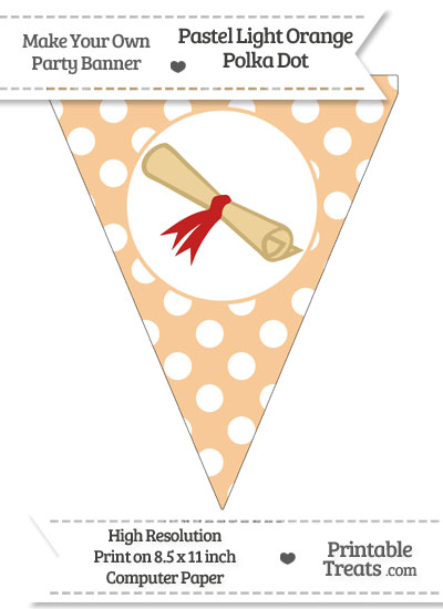 Pastel Light Orange Polka Dot Pennant Flag with Diploma Download from PrintableTreats.com