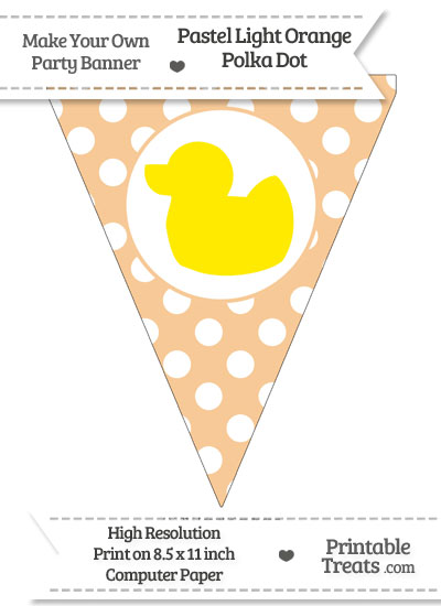 Pastel Light Orange Polka Dot Pennant Flag with Duck Facing Left Download from PrintableTreats.com