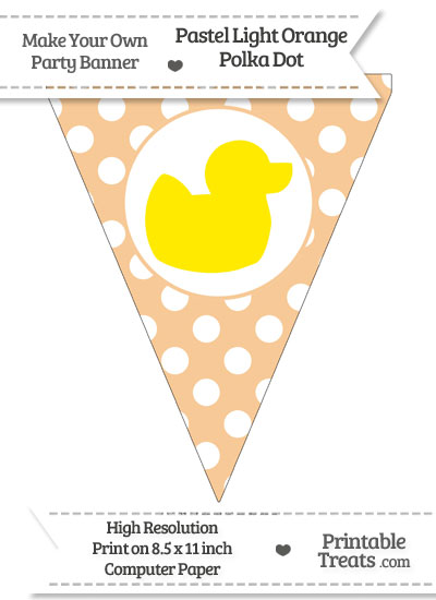 Pastel Light Orange Polka Dot Pennant Flag with Duck Facing Right Download from PrintableTreats.com