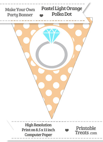 Pastel Light Orange Polka Dot Pennant Flag with Engagement Ring Download from PrintableTreats.com