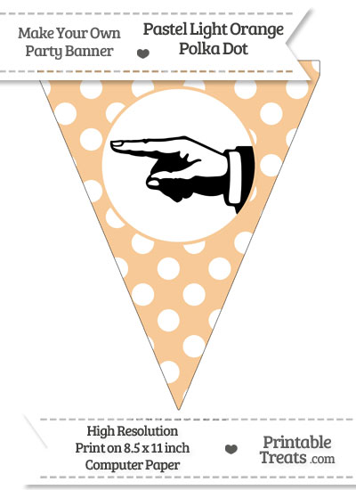 Pastel Light Orange Polka Dot Pennant Flag with Hand Pointing Left Download from PrintableTreats.com