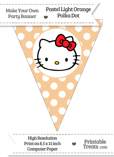 Pastel Light Orange Polka Dot Pennant Flag with Hello Kitty Download from PrintableTreats.com