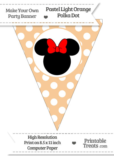Pastel Light Orange Polka Dot Pennant Flag with Minnie Mouse Download from PrintableTreats.com